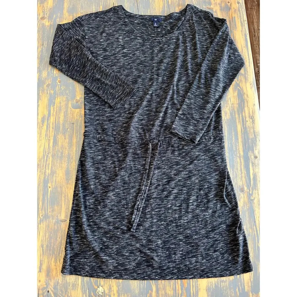 GAP Long Sleeve Charcoal Grey Drawstring Shirt Dress L